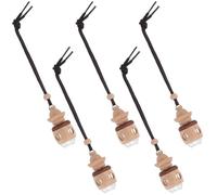 TOBBOMEY 5pcs Hanging Wood Car Perfume Bottles Empty Glass Essential Oil Diffuser Air Freshener Refillable Aromatherapy Bottles for Car Interior Decoration