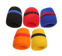 TOBBOMEY 5pcs Thickened Microphone Covers with Groove Design Dustproof Sponge Sleeves for Ktv Live Streaming Singing Compatible with Handheld Mics Multi-color Black Red Yellow Orange
