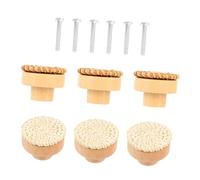 TOBBOMEY 6pcs Bohemian Style Wooden Dresser Knobs Lightweight Round Rattan Cabinet Pulls for Wardrobes Cabinets Smooth Wear Resistant Surface with Screws Included Easy to Install Furniture