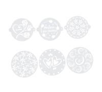 TOBBOMEY 6pcs Cake Decorating Stencils White Reusable Baking Templates for Coffee Birthday and Wedding Cakes Easy-Clean Food-Safe Plastic Molds for Cookies Pastries and Desserts