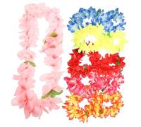 TOBBOMEY 6pcs Hawaiian Leis Garland Tropical Luau Party Floral Necklaces for Adults Beach Wedding Festival Decorations with Soft Lightweight in Pink Red Yellow Orange Blue Light Pink