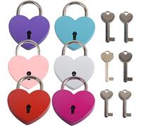 TOBBOMEY 6pcs Heart Shaped Metal Padlocks with Keys Mini Decorative Luggage Locks for Jewelry Boxes Diaries Small Suitcases Gift in Pink Purple Blue Rose Red Silver