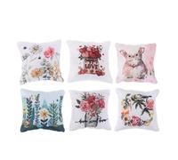 TOBBOMEY 6PCS Miniature Dollhouse Pillows: Spring Flower Bunny Tiny Throw Pillows - Decorative Mini Sofa Cushion For Dollhouse Easter Decor