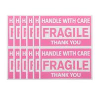 TOBBOMEY 6pcs Pink Fragile Sticker for Shipping - Handle with Care Labels 2 X 3 Inch - Small Warning Fragile Stickers for Moving Boxes Shipping Glass Or Luggage