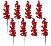 TOBBOMEY 8pcs Red Berry Christmas Decoration Artificial Fruit Stems for Garland DIY Floral Arrangements Wreaths Centerpieces Festive Holiday Decor