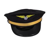 TOBBOMEY Adjustable Adult Pilot Cap Hat for Airline Costume Black Uniform Style Fancy Dress Accessory for Halloween Cosplay Masquerades and Airline-themed Parties