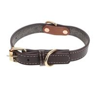 TOBBOMEY Adjustable Leather Dog Collar with Bell and D-ring Rivet Decor for Large Pets Coffee Color S Comfortable All-day Wear Unique Stylish Necklace for Dogs and Cats