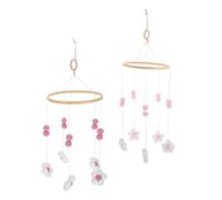 TOBBOMEY Baby Mobile Nursery Mobile Pom Pom Balls and Flower Wind Chime for Crib Decoration, Boho Toddler Bed Hanging Toy, Wooden Nursery Decor for Boys and Girls