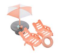 TOBBOMEY Beach Chair Parasol Model Party Sand Beach Chair Ornament Mini Dollhouse Equipment for Mini Dollhouses Abs