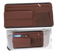 TOBBOMEY Brown Sun Visor Organizer Multi-pocket Abs Pu Plastic Storage Case Firm Fixation Does Not Block Driver's View Car Rv Visor Storage Solution