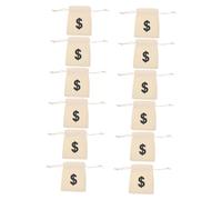 TOBBOMEY Canvas Drawstring Money Bags Small Pouches 12pcs with Letter Pattern Design for Storage and Bakery Food Wrap, for Family Gathering and Daily Life Use
