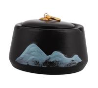 TOBBOMEY Ceramic Ashtray with Lid for Home and Office Decorative Covered Ash Tray with Smell-containing Feature Stylish Black Mountain Blue Ceramic Holder Easy to Clean