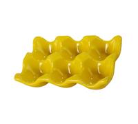 TOBBOMEY Ceramic Egg Tray Refrigerator Storage Holder Decorative Egg Dispenser with Smooth Edges Space Saving for Kitchen Countertop and Fridge Yellow