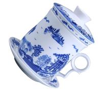 TOBBOMEY Ceramic Tea Cup Set Infuser and Lid, Chinese Traditional Blue and White Porcelain Teacup Four-Piece Set for Household Brewing and Decorative Use