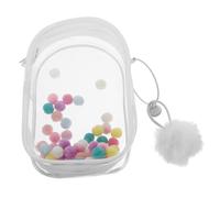 TOBBOMEY Clear PVC Figure Display Bag with Pom Poms Mini Doll Organizer Dustproof Portable Storage Case for Travel and Storage