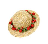 TOBBOMEY Dog Hawaii Flower Woven Hat for Pets Adorable Red Soft Comfortable Cap for Dogs Cats Photo Prop for Parties Celebrations