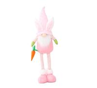 TOBBOMEY Easter Bunny Doll with Carrot Standing Gnome Plush Pink Cloth Easter Theme Doll Decoration Funny Photo Prop for Home and Window Display