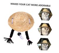 TOBBOMEY Elastic Chin Strap Cat Woven Hat with Black Braids Soft Premium Wool Pet Sunhat for Garden and Beach Comfortable and Gentle Cat Accessories for Party and Outdoor Use