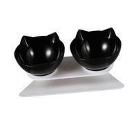 TOBBOMEY Elevated Tilted Cat Bowl Double Feeding Water Feeder Raised Plastic Pet Food Dish Neck Protection for Indoor Cats Comfortable Mealtime Design