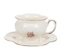 TOBBOMEY European Style Afternoon Tea Cup with Saucer Elegant Baroque Floral Porcelain Tea Cup for Coffee Milk Hot Chocolate Ergonomic Handle Gift for Family Office Weddings and Home Decor