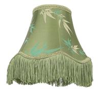 TOBBOMEY European Style Tassel Lamp Shade for Table and Floor Lamps Handmade Rustic Green Lampshade with Bamboo Leaf Design Softens Light and Enhances Bedroom Living Decor