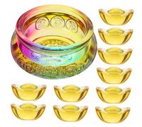 TOBBOMEY Feng Shui Wealth Bowl with Accessories Colorful Crystal Treasure Basin for Home Office Decoration Smooth Surface Money Bowl Ornament Festival Gift for Prosperity and Luck