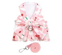 TOBBOMEY Floral Dog Harness Dress for Small Dogs Summer Puppy Outfit with Bowknot Decor Soft Comfortable Vibrant Trumpet Flower Print Stylish Pet Clothes for Daily Wear and Weddings