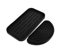 TOBBOMEY Fridge Drip Catcher and Kitchen Draining Tray Set, Silicone Water Dispenser Pan with Trimmable Half-round Drip Tray and Small Drying Mat, 2pcs Black Set for Refrigerator