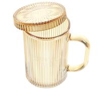 TOBBOMEY Glass Ribbed Stripe Juice Mug with Lid Lightweight Glass Cup for Home and Office Use Suitable for Cocktails and Cold Drinks Easy to Clean Random Color
