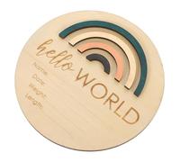 TOBBOMEY Growth Record Round Plaque Wooden Announcement Sign for Newborn Shower Photo Prop with Smooth Edges and Creative Rainbow Design for Birth Memories