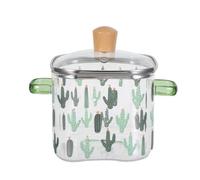 TOBBOMEY Heat Resistant 2.3L Glass Pot with Lid Double Handle Small Cactus Pattern Glass Stew Pan for Pasta Ramen Soup Cooking on Stove