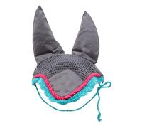 TOBBOMEY Horse Knitted Mask with Elastic Ear Cover Warm Head Wrap for Horses Comfortable Fit From Ear to Forehead Soft Breathable Winter Protection Deep Grey Lace Design Small
