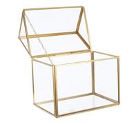 TOBBOMEY House Shape Glass Terrarium for Air Plants and Ferns Indoor Geometric Display Case with Gold Frame Miniature Greenhouse for Tabletop Plant Display