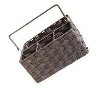 TOBBOMEY Imitation Rattan Utensil Caddy Basket with Handle Compact Woven Flatware Organizer for Kitchen Countertop Picnic Party Divided Cutlery Storage Portable Rustic Silverware Holder