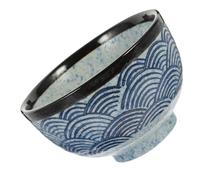 TOBBOMEY Japanese Ceramic Rice Bowl with Wave Pattern High-Temperature Fired Smooth Porcelain Serving Bowl for Soup Salad Noodles Lightweight Non-Slip Kitchen Dining Tableware
