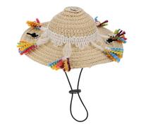 TOBBOMEY Khaki Dog Sombrero Hat Lightweight Summer Outdoor Party Costume for Pets Creative Tassel Straw Design Comfortable Fit for Photography and Holiday Use