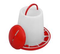 TOBBOMEY Large Capacity Automatic Chicken Feeder with Thickened Bucket and Spill-resistant Trough Hanging Poultry Feeding Container for Chickens Ducks Geese Red-white Integrated Design