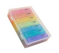 TOBBOMEY Large Portable Medicine Organizer with Double Lids Weekly Pill Box for Travel and Home Use Rainbow Color-Coded Small Storage Case for Vitamins and Tablets