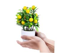 TOBBOMEY Mini Artificial Lemon Tree Bonsai with Plastic Pot Small Fake Potted Plant for Home Office Kitchen Decor Realistic Greenery Centerpiece No Watering Required Faux Fruit Plant