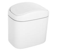 TOBBOMEY Mini Desktop Trash Can with Shake-open Lid Compact Small Garbage Bin for Office and Home Modern Countertop Wastebasket in Elegant White Easy Disposal