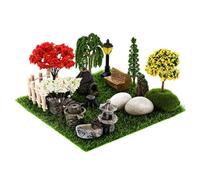TOBBOMEY Mini Garden Landscape Decorations with Artificial Trees Resin Chair Fake Grass Mat and Rocks for Dollhouse Courtyard Creative Craft Supplies for Indoor Outdoor Micro Gardens