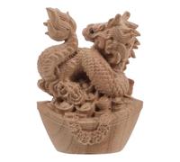 TOBBOMEY Mini Hand Carved Wooden Dragon Figurine for Desktop Decoration Chinese Year Dragon Ornament Symbolizing Luck Prosperity and Strength Vintage Style Small Wood Sculpture for Home