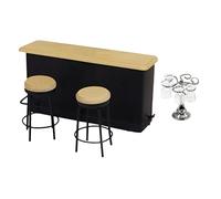 TOBBOMEY Mini House Bar Set Ornament with Silver Cup Rack Square Base Glasses Bar Counter and Stools Safe Friendly Dollhouse Accessory for Afternoon Tea and Market Scene Decoration