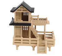 TOBBOMEY Mini Pavilion Statue: Aquarium Ornament Plastic Model - Fairy House Aquarium Decor Ancient Chinese Building for Fish Tank Landscaping 3.35" X 3.15"