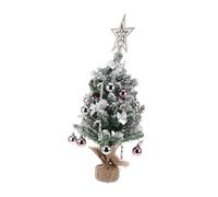 TOBBOMEY Mini White Flocked Christmas Tree for Desk Tabletop Decoration No Assembly Holiday Ornament Stylish Silver Finish Centerpiece for Home Mantel Shelf