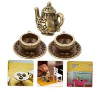 TOBBOMEY Miniature Metal Tea Set for Dolls House Micro Landscape Mini Teapot and Tea Cups Delicate Vintage Bronze Finish Realistic Micro Scene Decor for DIY Mini Houses