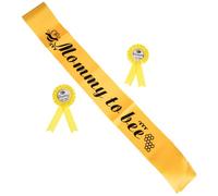 TOBBOMEY Mommy Sash and Daddy Badge for Shower Photo Props Yellow Pregnancy Sash Belt with Corsage Pin Unisex Shower Party Decoration Keepsake with Cartoon Bee Design