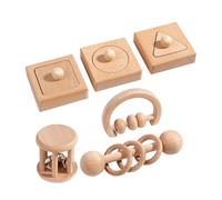 TOBBOMEY Montessori Wooden Grasping Set for Boy Girl Natural Beech Wood Shape Sorter Sensory Development Toys for Boy Girl Showers and Birthdays