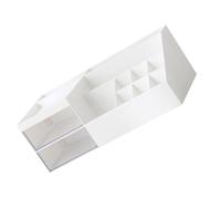 TOBBOMEY Multi-compartment Cosmetic Storage Box with Drawer, White Desktop Organizer for Makeup and Jewelry, Dressing Table Storage Case for Home Use