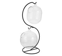 TOBBOMEY Multi Functional Glass Aquarium Fish Tank with Iron Rack Creative Desktop Hanging Flower Plant Vase Glass and Decor for Tabletop Use for Succulents and Hydroponics
